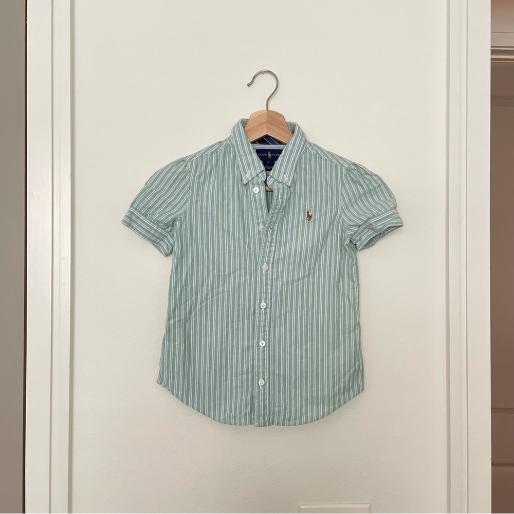 RALPH LAUREN • vintage button down striped short sleeve top